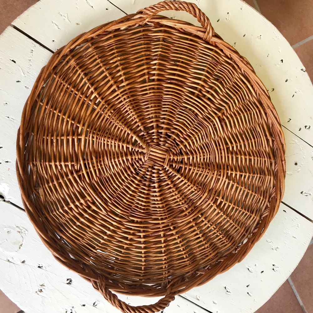 Round Woven Rattan Wicker Serving Tray Farmhouse